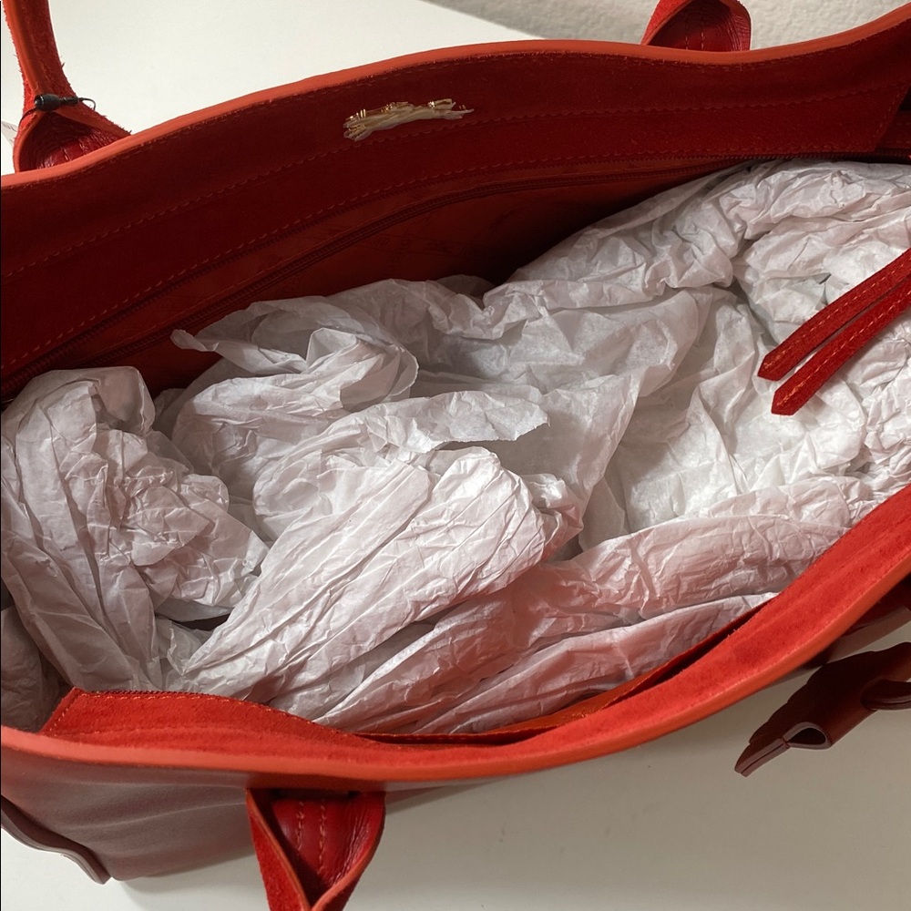 Longchamp Penelope Red Soft Leather & Suede Large Tote Bag - Picture 7 of 15